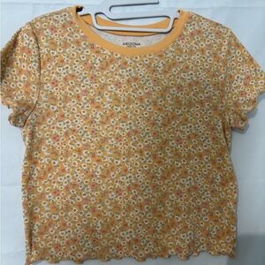 Arizona Jean Company Women's Ditsy Floral Short Sleeve Tee - Mustard